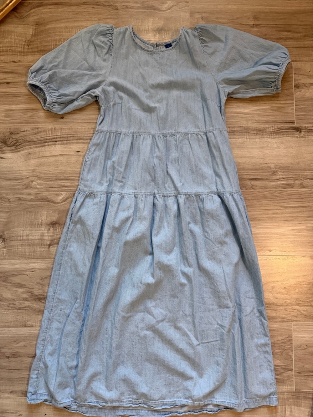Old Navy Pale Blue Denim-Effect Puff Sleeve Dress